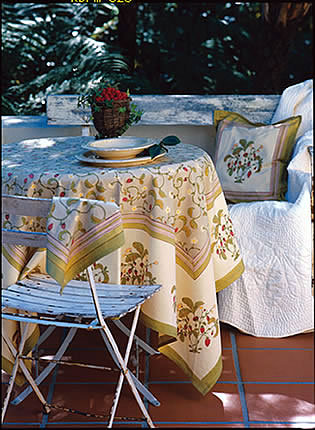Strawberry Handmade Floral Tablecloth, 128" L x 71" W, Blue