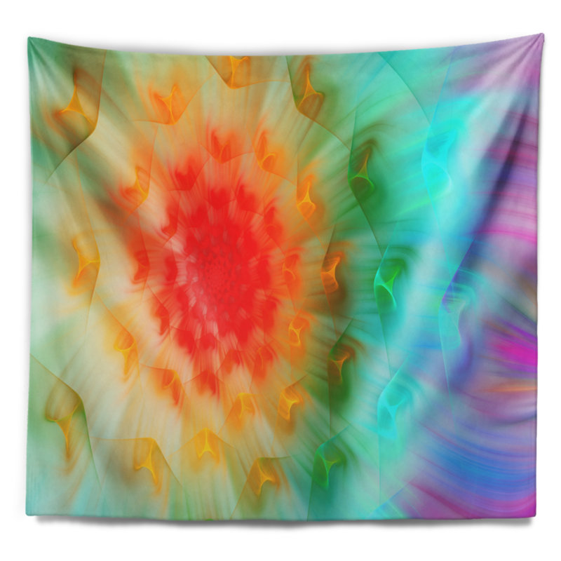 Tapisserie florale rouge avec pétales de fractale et pissenlit, H 50 po x l 60 po