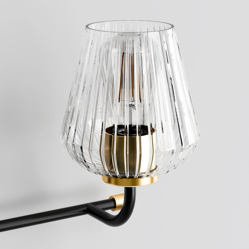 Meuble-lavabo moderne 3 lumières Malinowski avec détails dorés et verre nervuré vertical