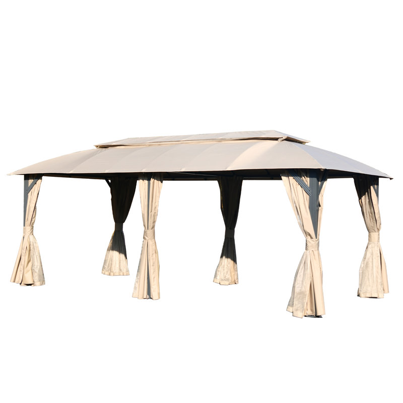 Pavillon de jardin en métal, Brun, 9,81 pi x 19,62 pi