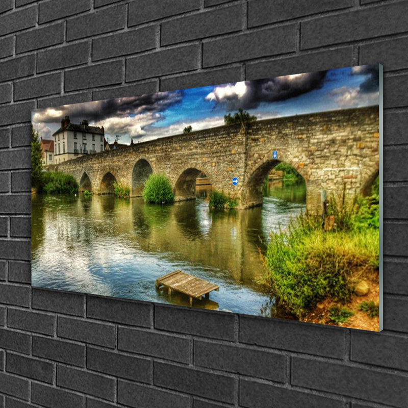 Architecture Lake Bridge 1 Piece Wall Art on Glass