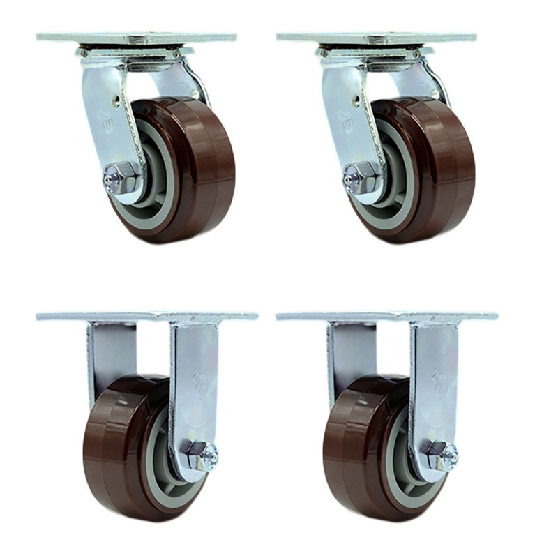 Ensemble de roulettes 4 pièces en polyuréthane avec roulement à rouleaux 2 pivotantes 2 rigides