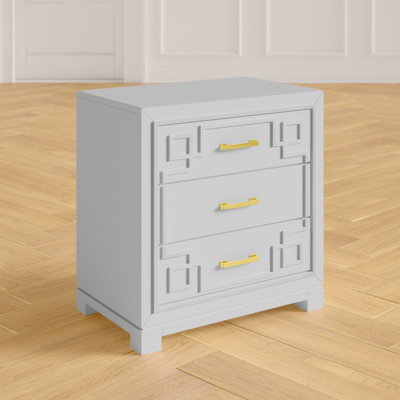 Table de chevet en bois d'hévéa avec rangement à 3 tiroirs Elegant & Modern