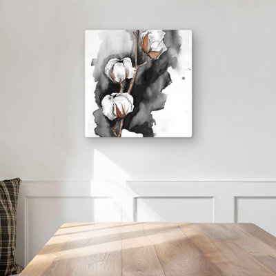 Cotton Flowers on Black Background - Floral Metal Print Decor
