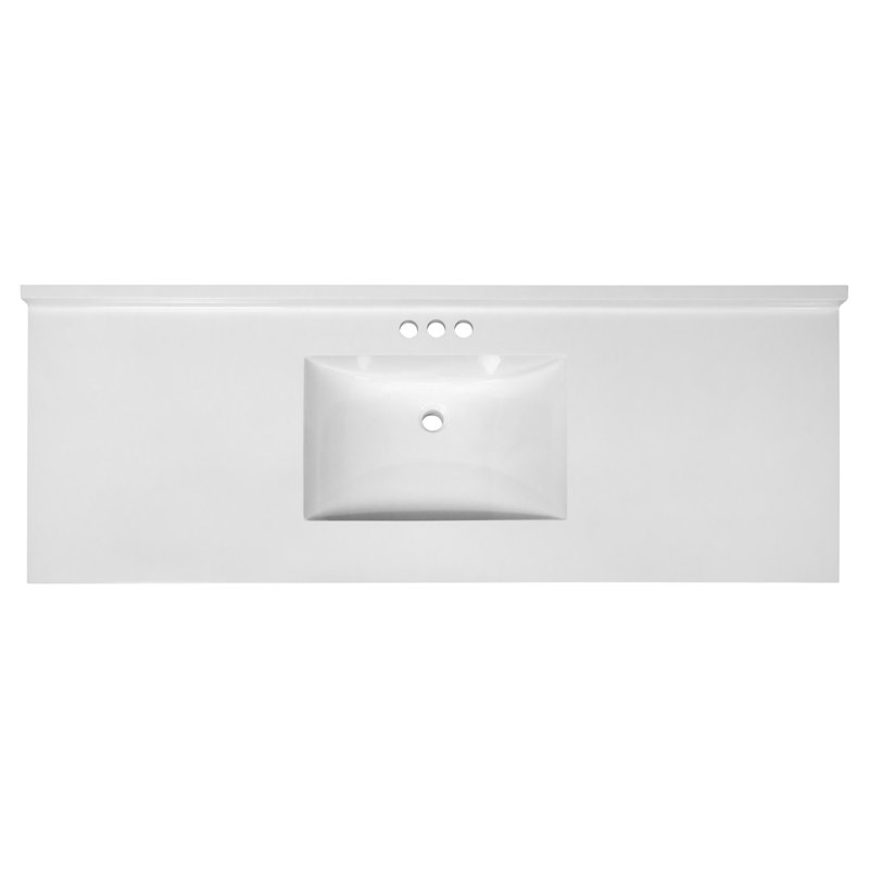 61 Inch Solid White Cultured Marble Vanity Top with Backsplash