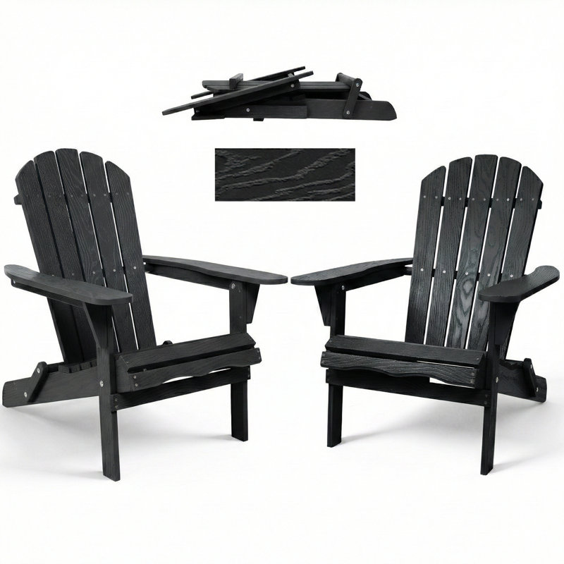 Classic Solid Wood Foldable Adirondack Chairs (Set of 2), Half Pre-Assembled Patio Lounger, Turquoise Blue, Black