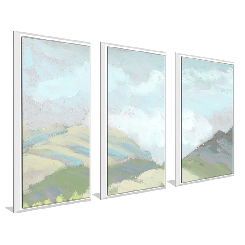 Hill View - 3 pièces, peinture sur toile à cadre flottant, L 52,5 po x H 33,5 po