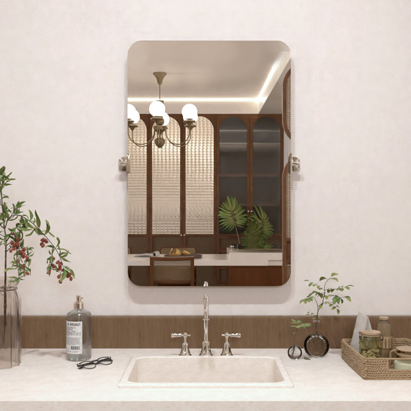Tilt Wall Mount Bathroom Vanity Mirror, Silver, 36" x 24" 