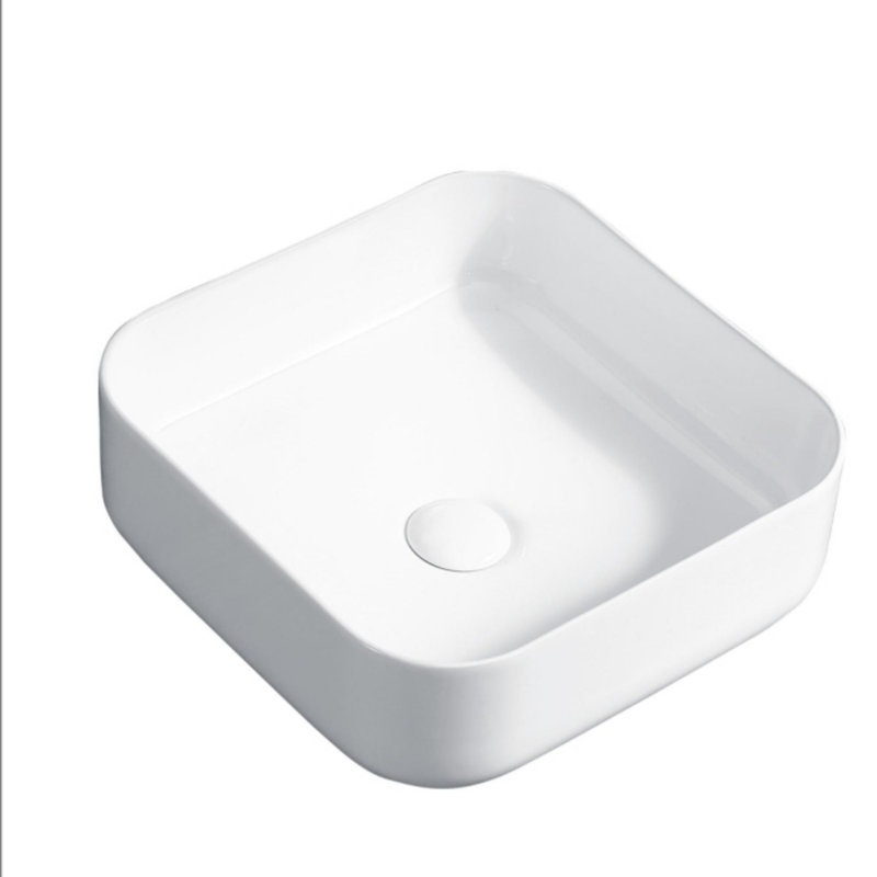 Lavabo de comptoir carré en céramique 15,3 po