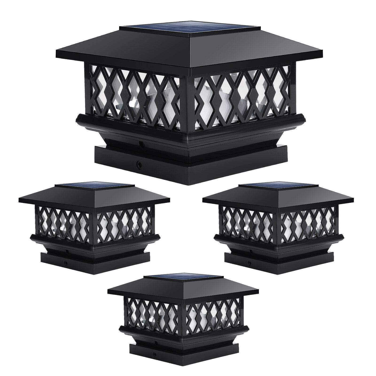 Low Voltage Solar Powered Integrated LED Fence Post Cap Light with Base  Adapter Included Pack