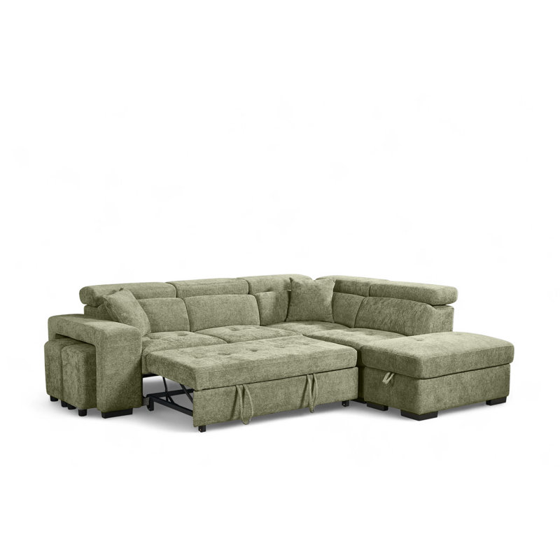 4 Seater Corner Sofa , Right Hand Facing, Green Chenille