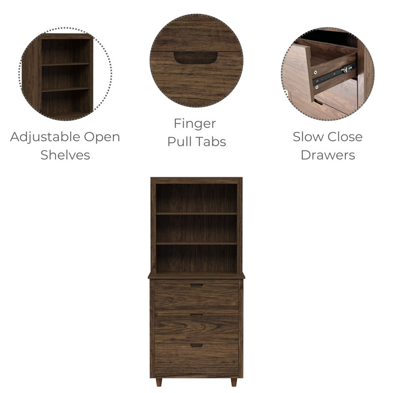 Freestanding Hutch Cabinet with Drawers & Open Shelves, Walnut Storage Dresser, Modern Buffet Sideboard for Dining Room, Kitchen, Entryway