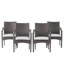 Chaises d'extérieur empilables en gris, structure en fer, coussins argentés, confortables et peu encombrantes