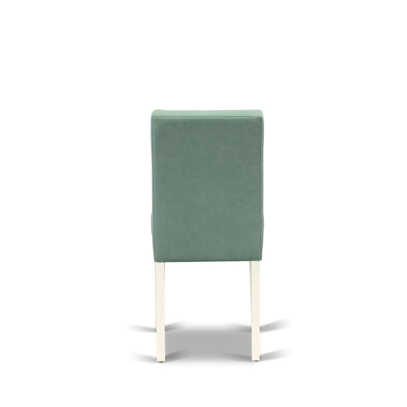 L'ensemble de salle à manger 5 pièces Mid Century comprend une table de salle à manger et 4 chaises de salle à manger en tissu de polyester vert saule, blanc lin