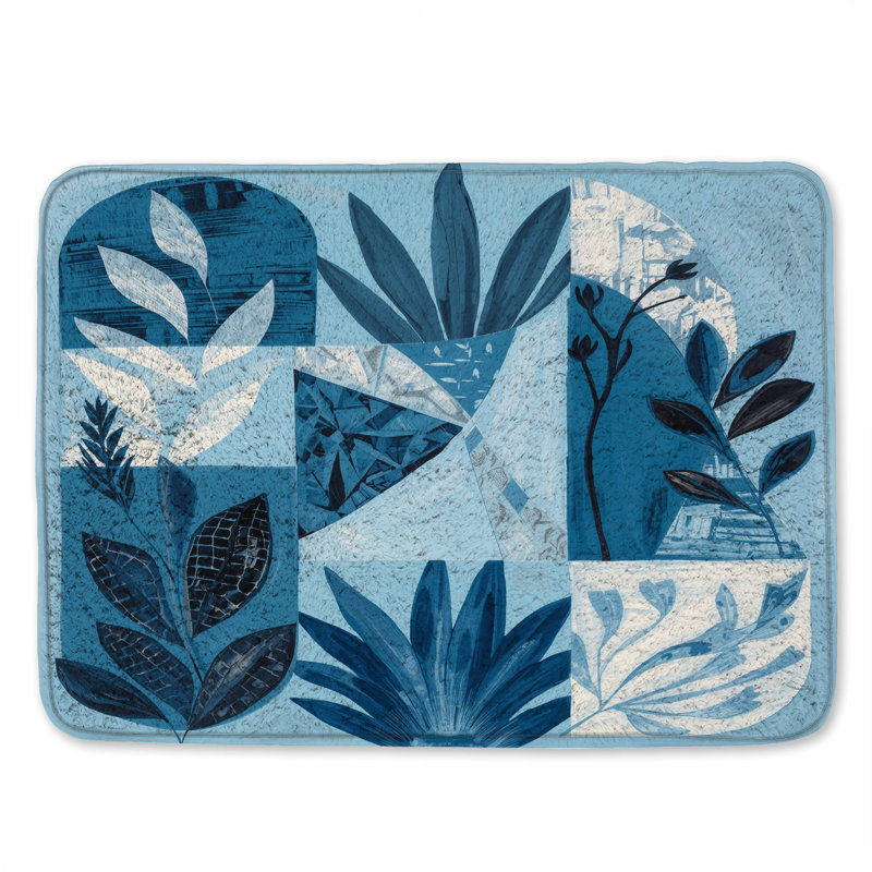 Tapis de bain Blue Botanical Collage, L 24 po x L 17 po