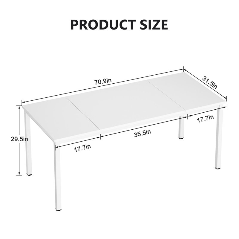Bureau d'écriture rectangulaire L 70,9 po Pelaga Jahnna, H 29,5 po x l 70,9 po x P 31,5 po, Blanc