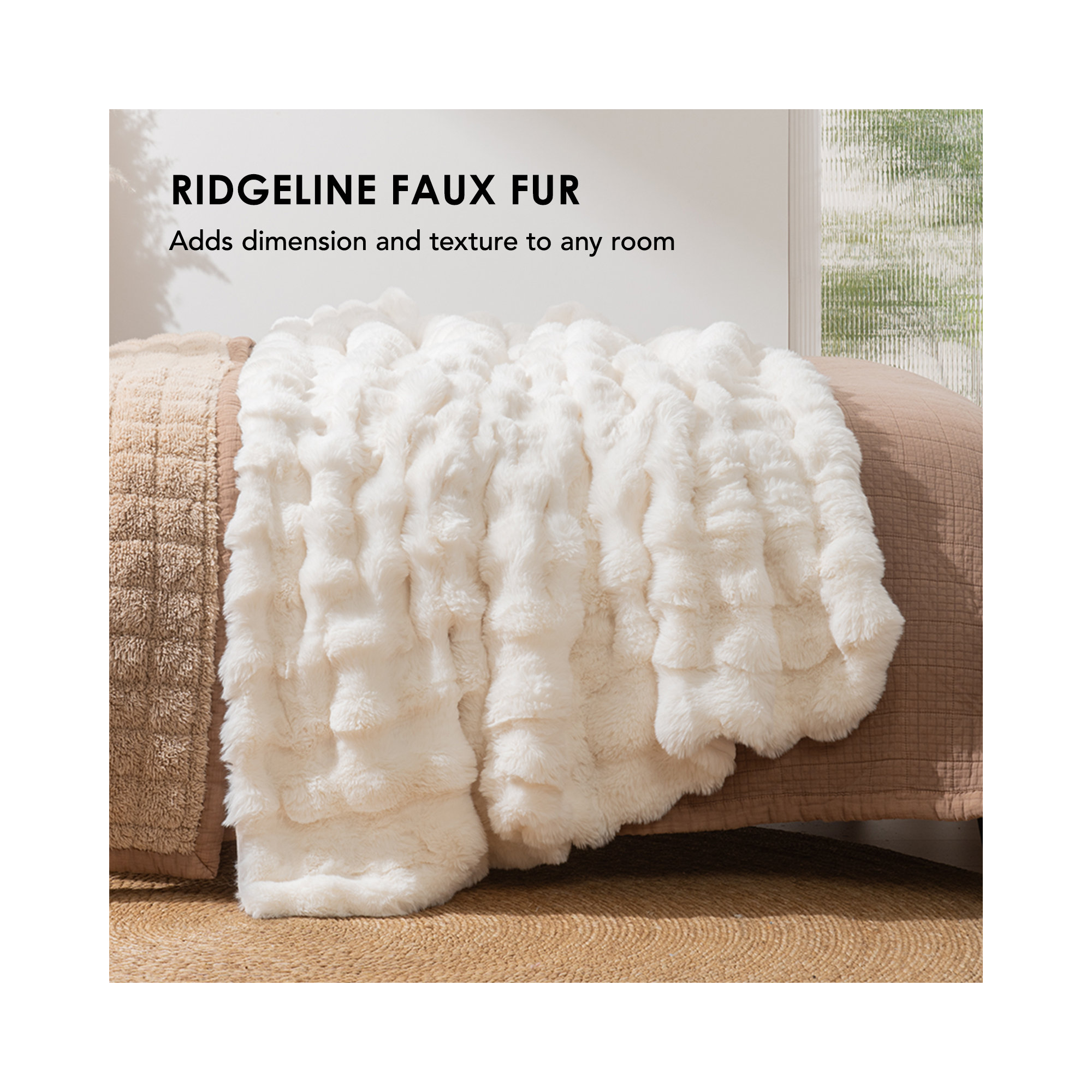 Ridgeline Faux Fur Throw Blanket, 90" L x 80" W, Ivory White