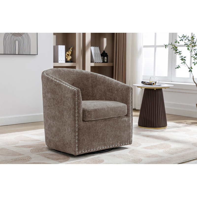 Fauteuil d'appoint pivotant en tissu Wanti, Mélange de polyester brun