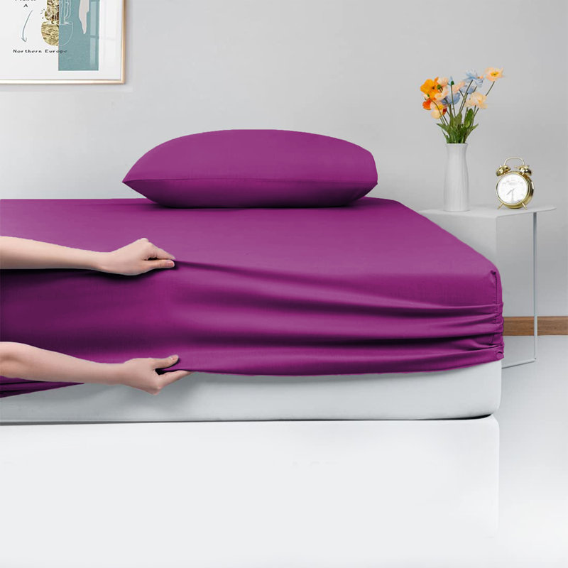 Laurne 200 Thread Count Microfiber Brushed Deep Fitted Bed Sheet, Super King (6'), Purple