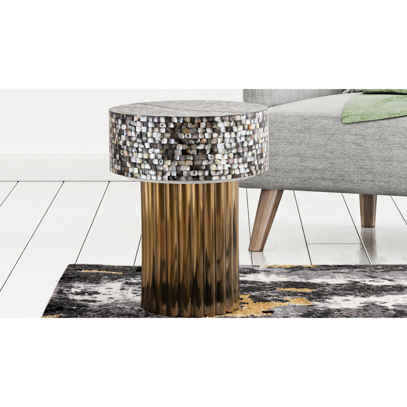 Table de bout de style contemporain avec classe en nacre et acier inoxydable Allure