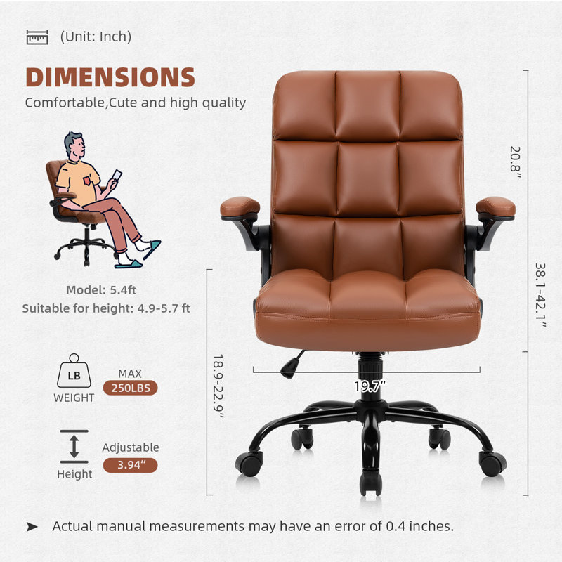 Mignon fauteuil de bureau en similicuir, Brun, Noir