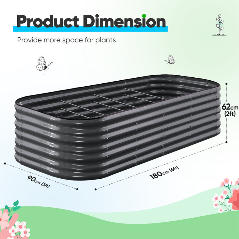 Metal Raised Garden Bed, 180x90x62cm