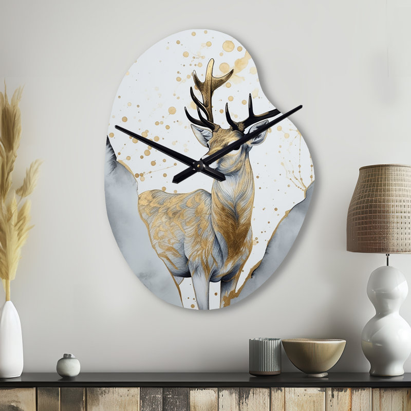 Horloge murale en forme de cerf brun, art mural, forme libre, Grand