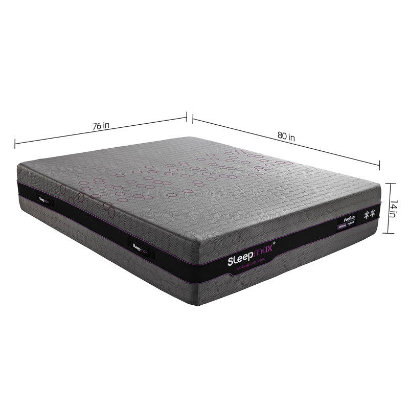 Matelas à ressorts ensachés moyen hybride 14 po Sleepmax Podium King, Très grand lit, 14"