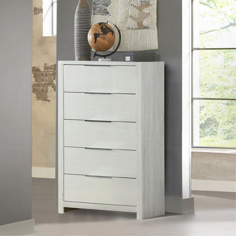 Modern Transitional 1Pc Storage Chest With 5X Drawers Wooden Bedroom Furniture, Beige