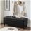 Banc de rangement capitonné capitonné, banc d'entrée en similicuir avec pieds en bois fuselés, banc de lit - noir