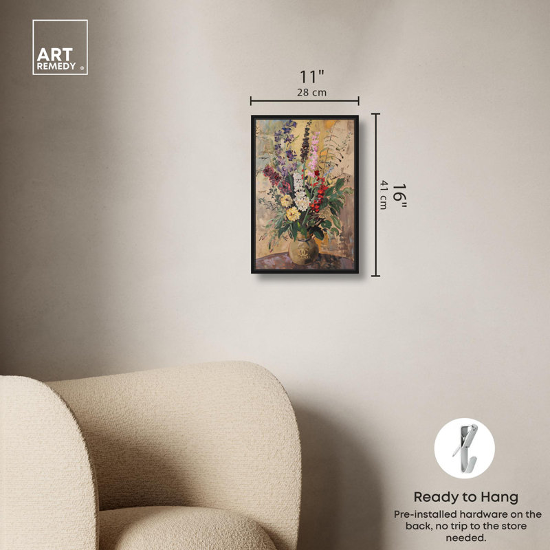 Art floral sur toile, "Wildflower Vase", H 16 po x l 11 po, Cadre noir