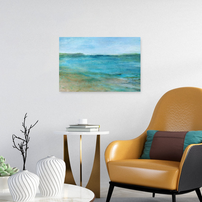 «Brilliant Blue Beach Contemporary Beach», reproduction d'art mural, 16" H x 24" W