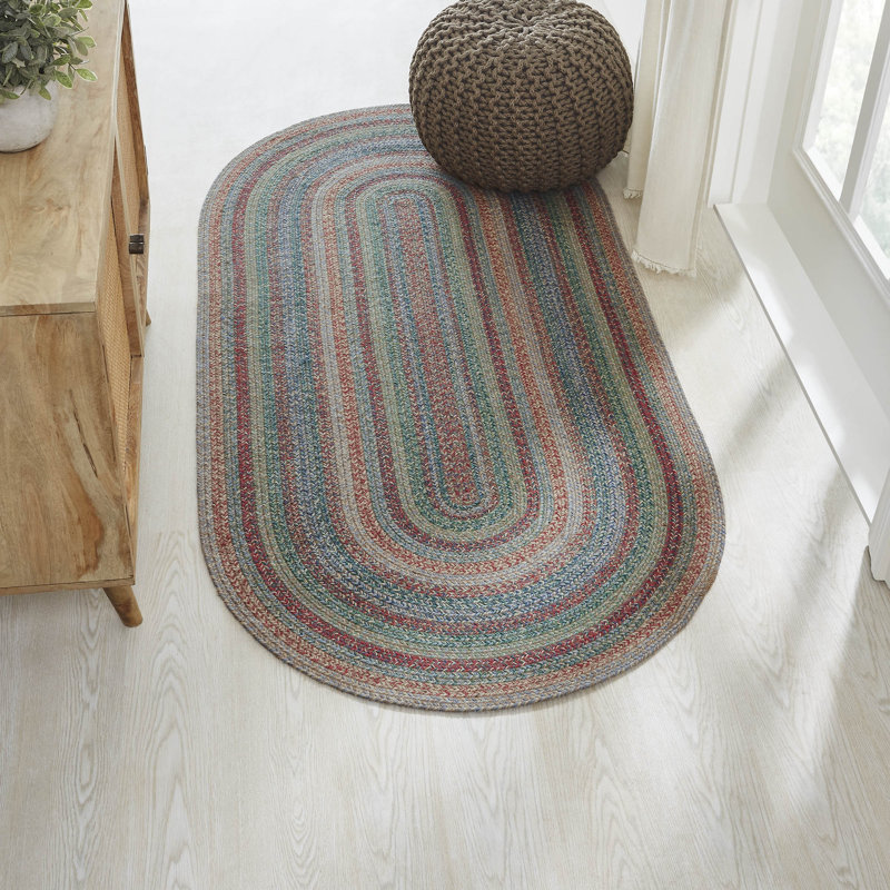 Tapis ovale tressé à la main Matevia en vert / brun / bleu, Ovale 3 pi x 6 pi