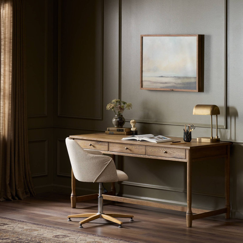 Bari Desk-Weathered Oak, Cracked Smoked Black Veneer