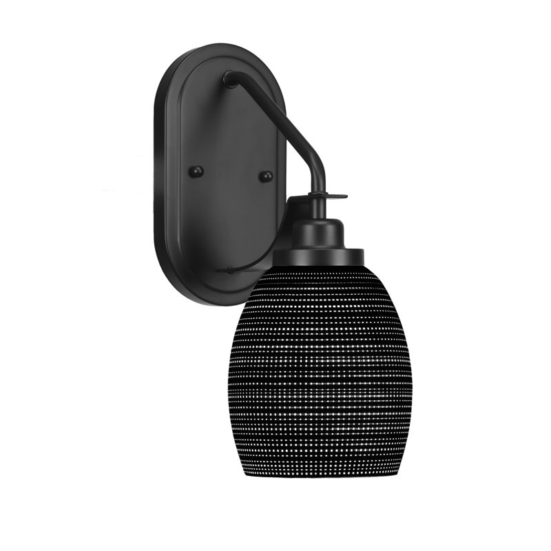 Applique murale Odyssey montrée avec verre matriciel de 5 po, Blanc, Noir mat