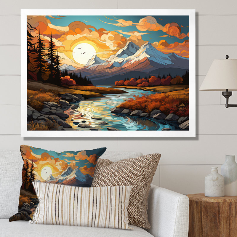 " Landscape Vangogh Mountain Serenity III ", Cadre simple blanc, H 16 po x l 32 po x P 1 po