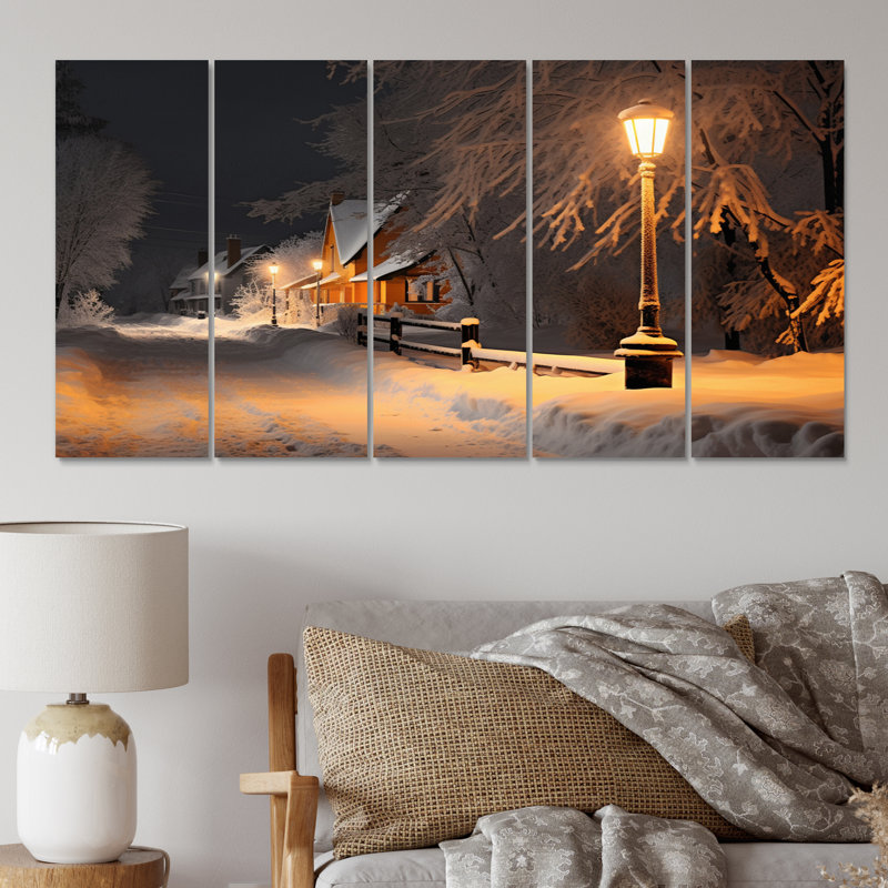 Monochromes d'hiver Street Charm II - Paysages, art mural, salon - 5 panneaux égaux