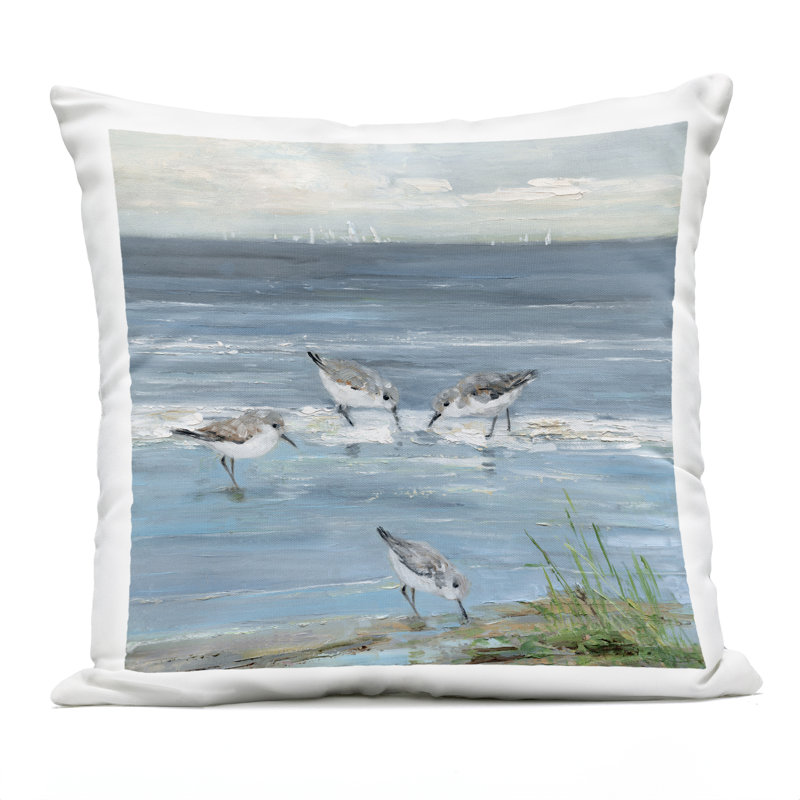 Coussin d'extérieur Relaxed Sandpipers on Shore Design par Sally Swatland