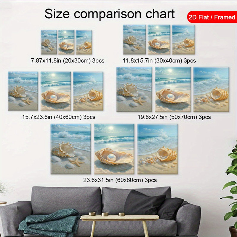 Impression sur toile 3 pièces Coastal Shell, 24 * 16 pouces 3 pièces