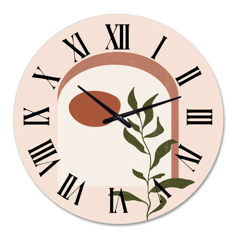 Lune géométrique abstraite avec feuille III - horloge murale moderne, Surdimensionné
