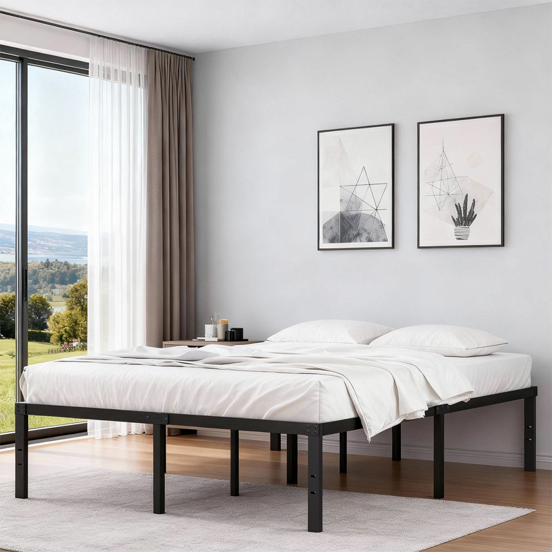  Turberville 16'' Black Metal Platform Bed Frame With 11-leg-support, No Box Spring Needed, Full Size, Full, 16"