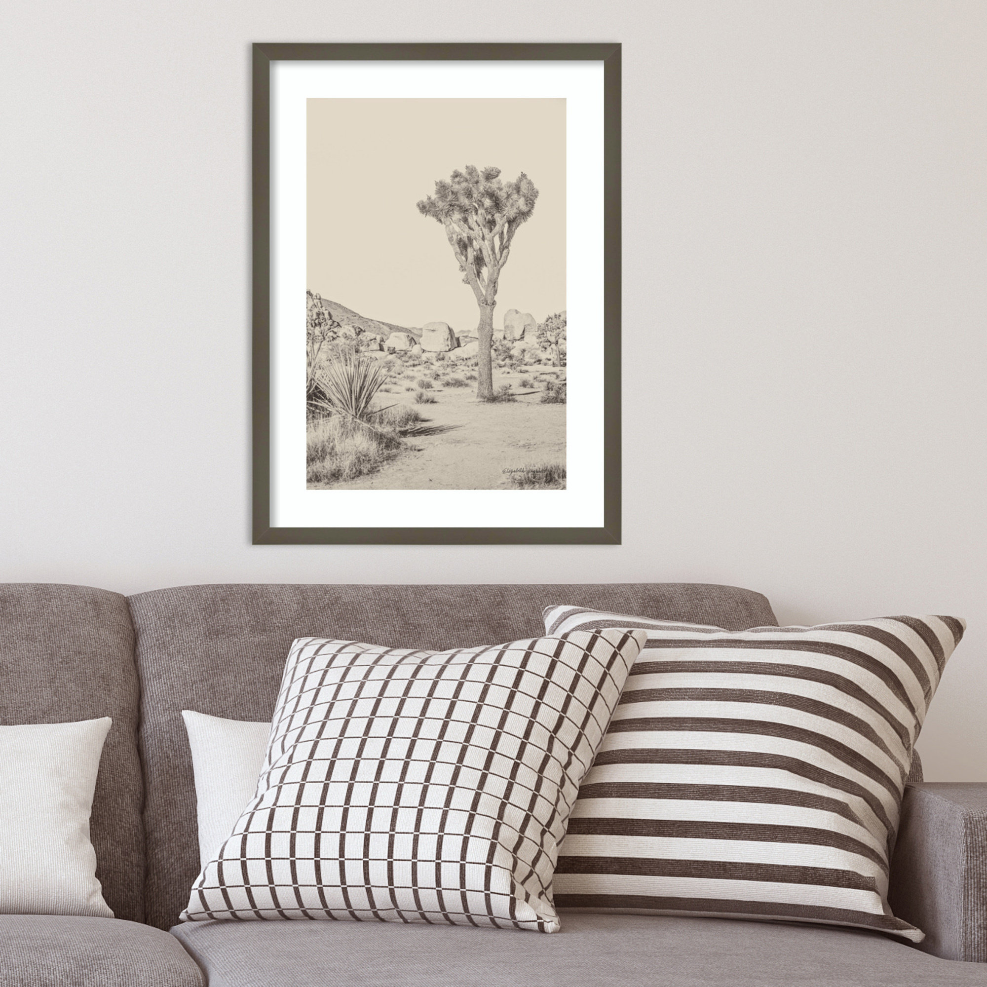 Joshua Tree III Neutral by Elizabeth Urquhart, 25" H x 19" W, Gray Framed