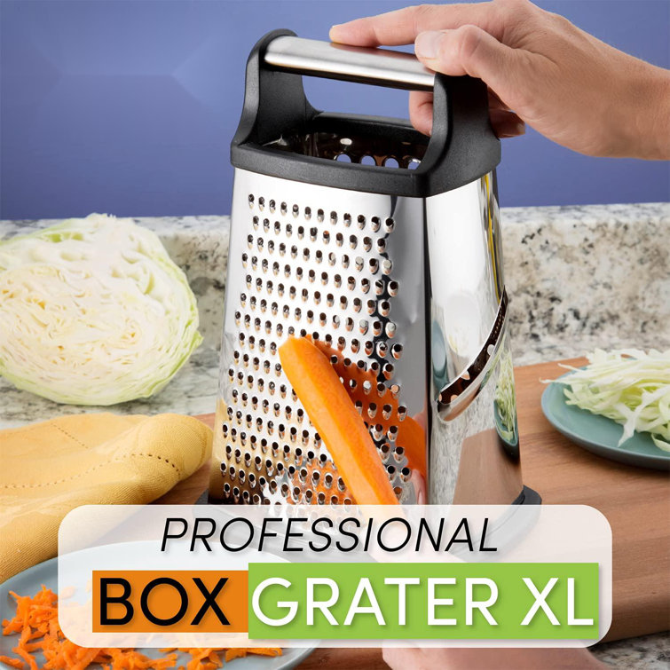 ColorLife Professional Box Grater, Stainless Steel With 4 Sides, Best For  Parmesan Cheese, Vegetables, Ginger, XL Size, Black