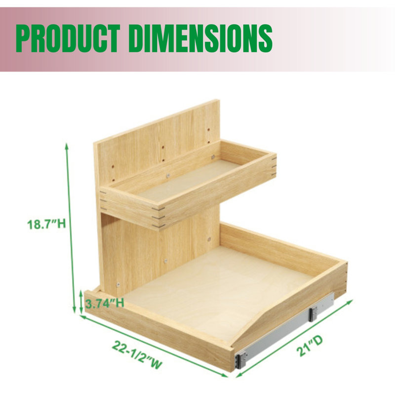 Armoire coulissante à 2 niveaux de 22,5 po x 21 po sous le lavabo, fermeture en douceur, support en U réglable, idéal pour le rangement de la cuisine ou de la salle de bain (à gauche)