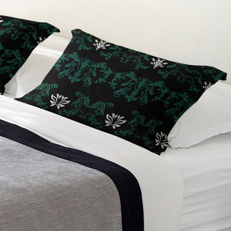 Football Baroque Pattern Pillow Sham, King, Black/Green/White, Microfiber