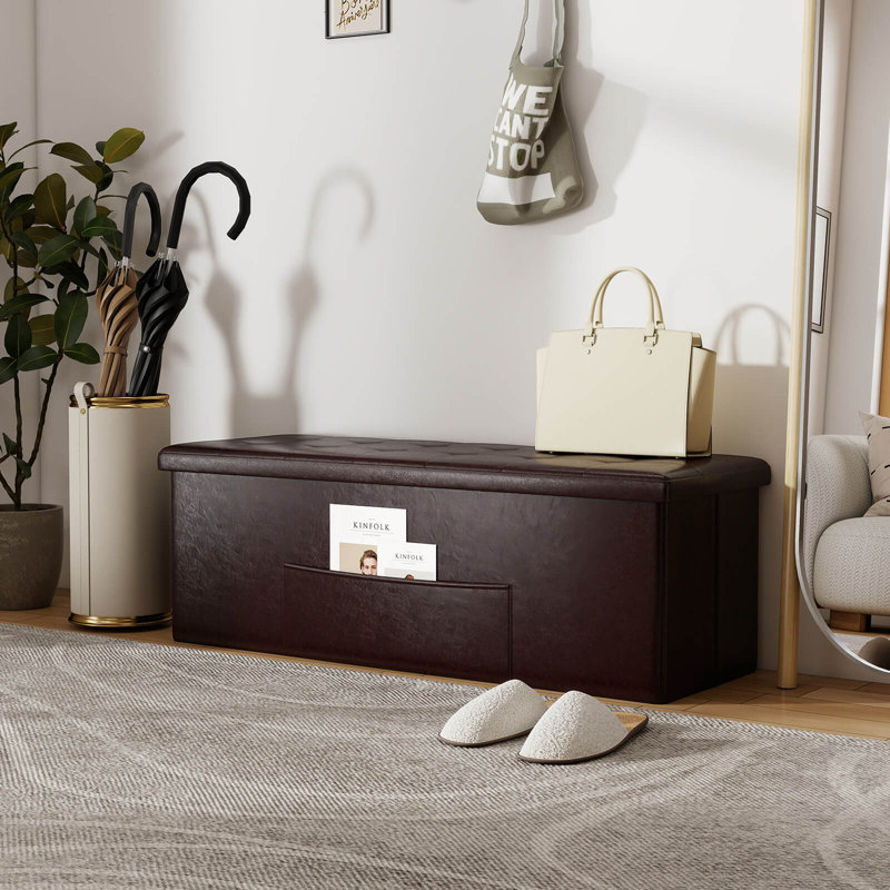 Banc de rangement avec repose-pieds 43 po, Brun