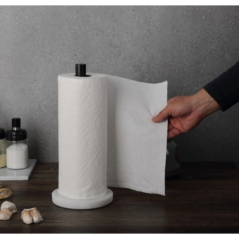 Distributeur de serviettes de cuisine en marbre naturel, H 12 po x l 6 po x P 6 po, Noir / blanc