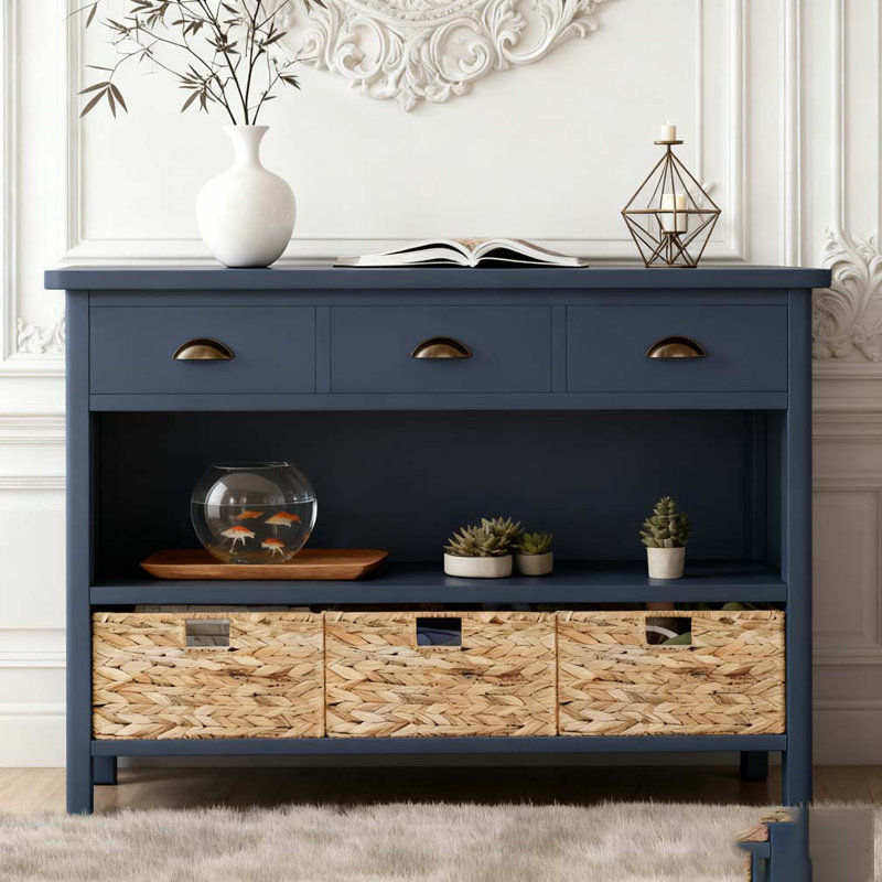 Console Table with 3 Storage Drawers, Navy