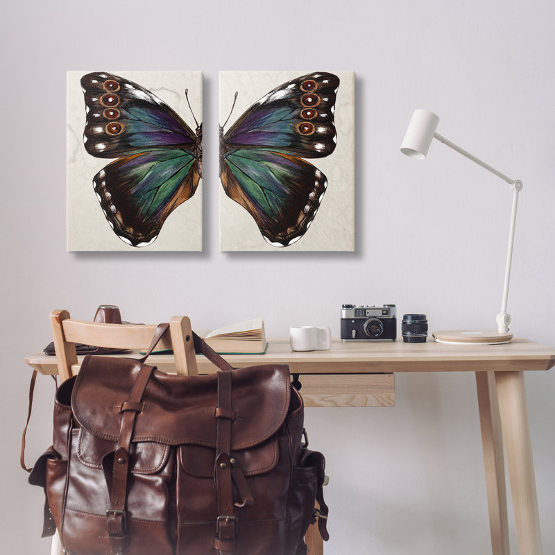 Colourful Purple Green Butterfly 2 PC Canvas Wall Art Set by Melissa Wang, 48" H x 32" W