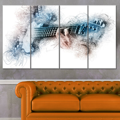 « man playing a guitare aquarelle », ensemble de 4 impressions sur toiles tendues